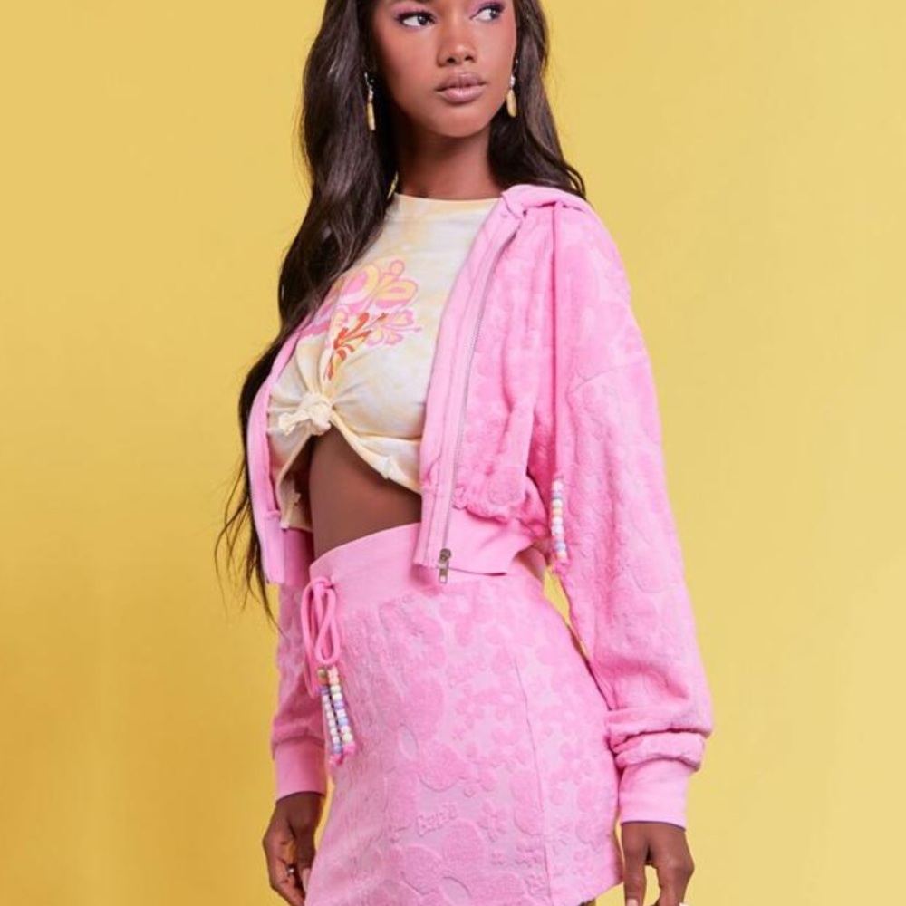Barbie™ Pink Floral Cropped Zip-Up Hoodie - Picture 5 of 14